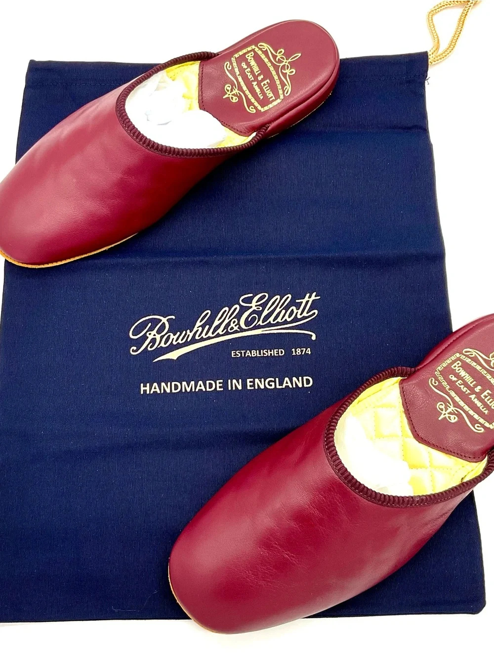 NIB Bowhill & Elliott Men’s Cherry Leather Mule Slippers